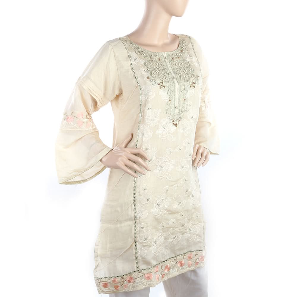 Women's Fancy Embroidered Kurti - Beige, Women, Ready Kurtis, Chase Value, Chase Value