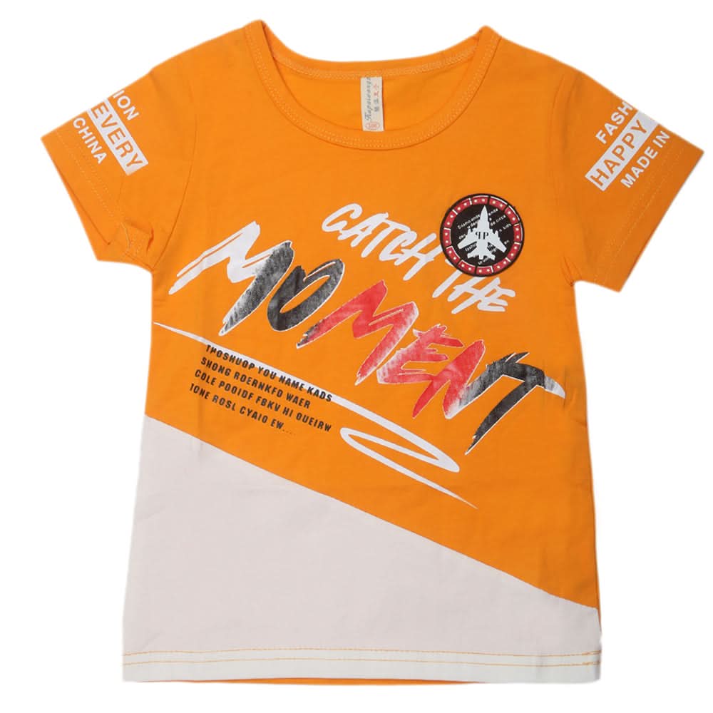 Boys Round Neck Half Sleeves T-Shirt - Mustard, Kids, Boys T-Shirts, Chase Value, Chase Value