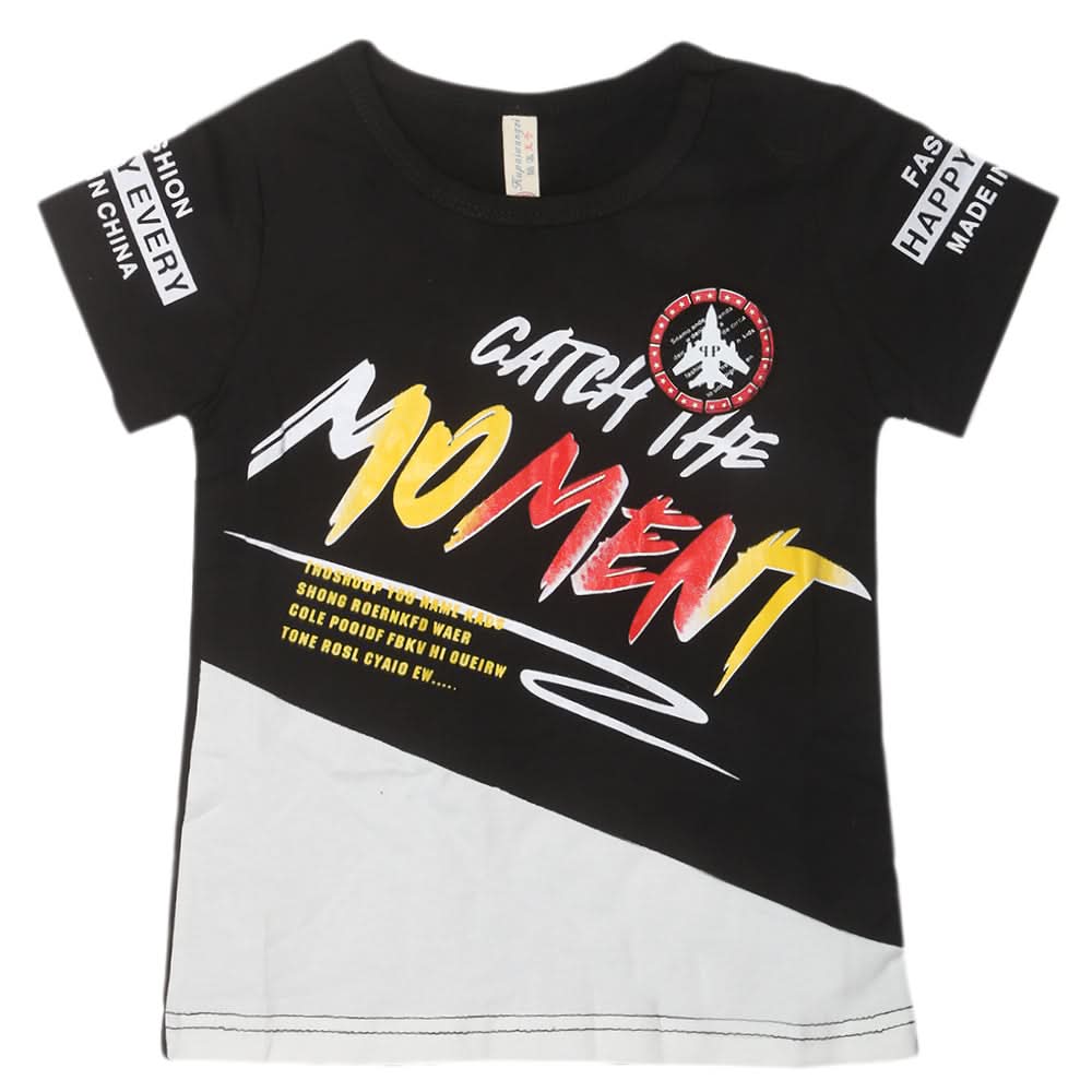 Boys Round Neck Half Sleeves T-Shirt - Black, Kids, Boys T-Shirts, Chase Value, Chase Value