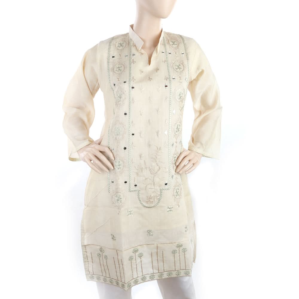 Women's Fancy Embroidered Kurti - Beige, Women, Ready Kurtis, Chase Value, Chase Value