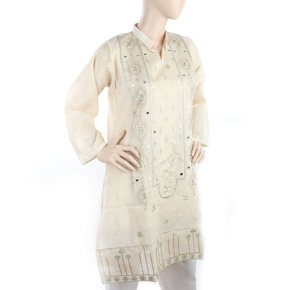 Women's Fancy Embroidered Kurti - Beige, Women, Ready Kurtis, Chase Value, Chase Value