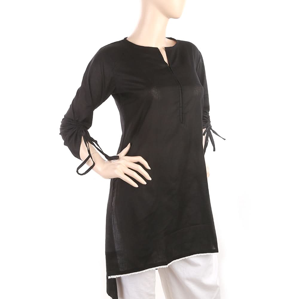 Women's Cotton Plain Kurti - Black, Women, Ready Kurtis, Chase Value, Chase Value