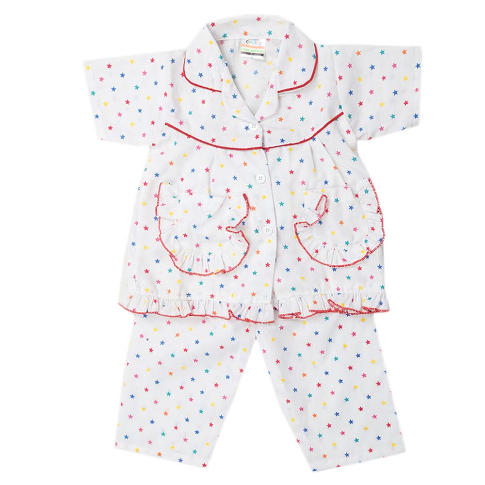 Girls Half Sleeves Sleeping Suits - White, Kids, Girls Sets And Suits, Chase Value, Chase Value