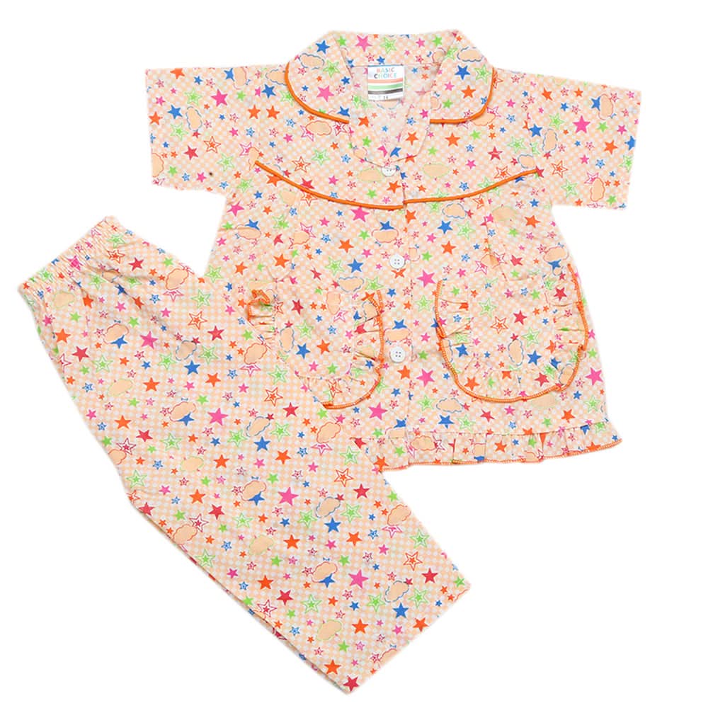 Girls Half Sleeves Sleeping Suits - Peach, Kids, Girls Sets And Suits, Chase Value, Chase Value