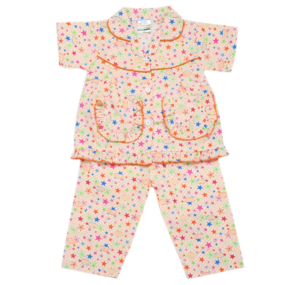 Girls Half Sleeves Sleeping Suits - Peach, Kids, Girls Sets And Suits, Chase Value, Chase Value