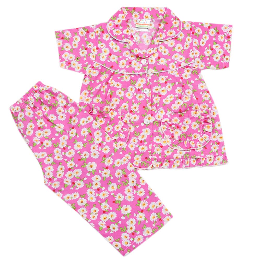 Girls Half Sleeves Sleeping Suits - Dark Pink, Kids, Girls Sets And Suits, Chase Value, Chase Value