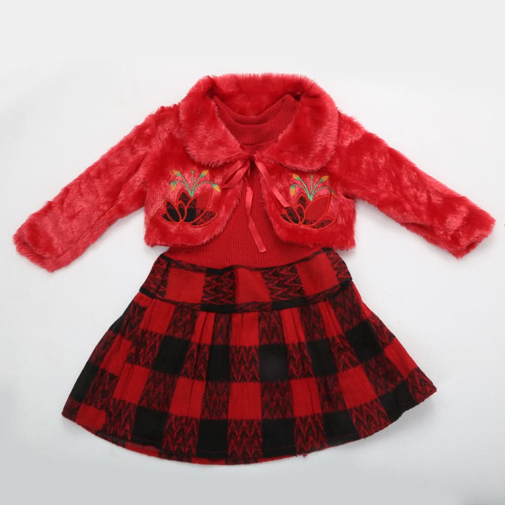 Girls Full Sleeves Frock A206 - Red, Kids, Girls Frocks, Chase Value, Chase Value