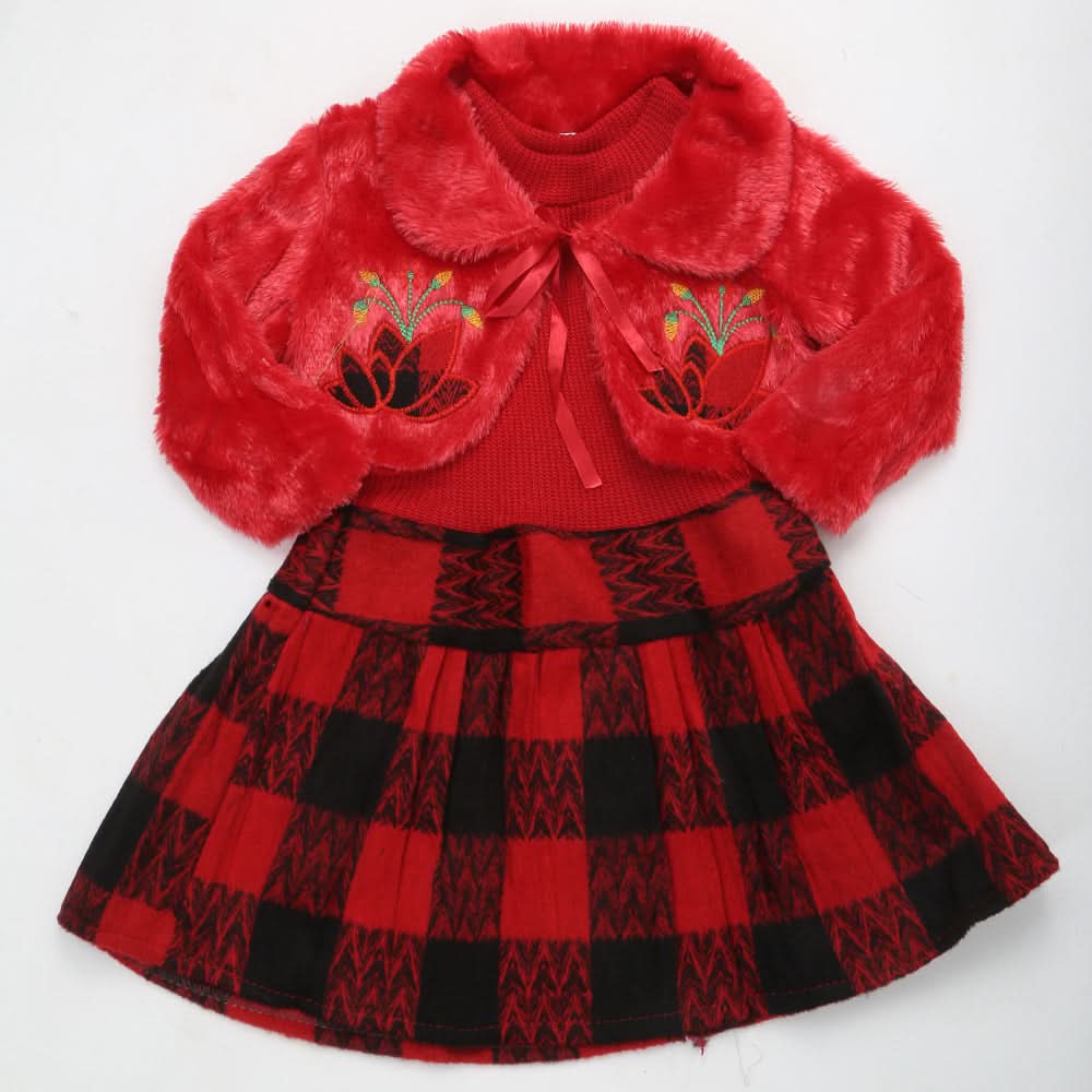 Girls Full Sleeves Frock A206 - Red, Kids, Girls Frocks, Chase Value, Chase Value