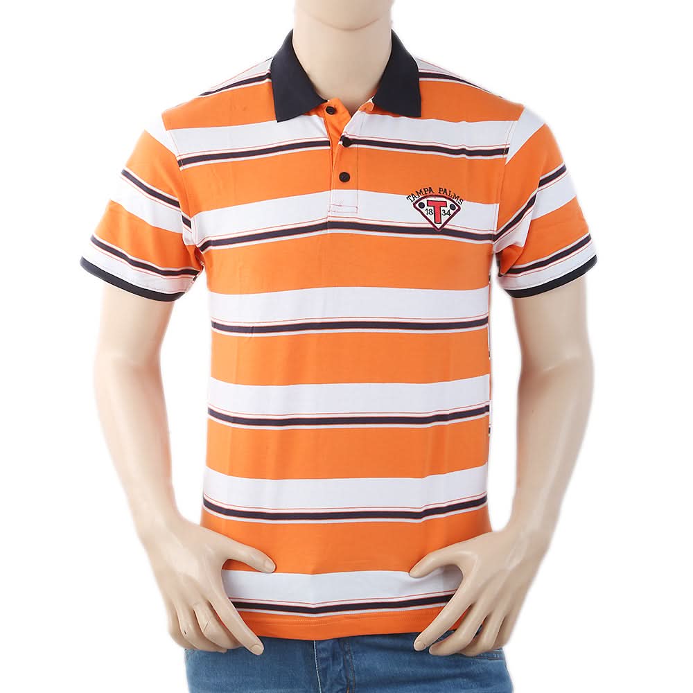 Men's Yarn Dyed Half Sleeves Polo T-Shirt - Orange, Men, T-Shirts And Polos, Chase Value, Chase Value