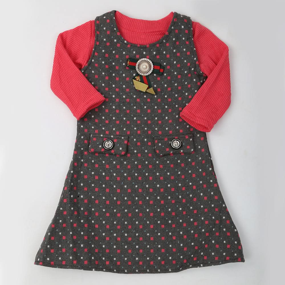 Girls Full Sleeves Frock - Grey, Kids, Girls Frocks, Chase Value, Chase Value