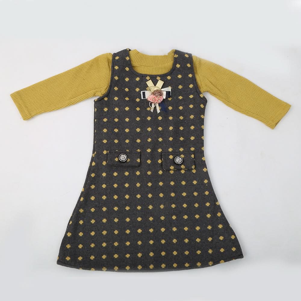 Girls Full Sleeves Frock - Grey, Kids, Girls Frocks, Chase Value, Chase Value