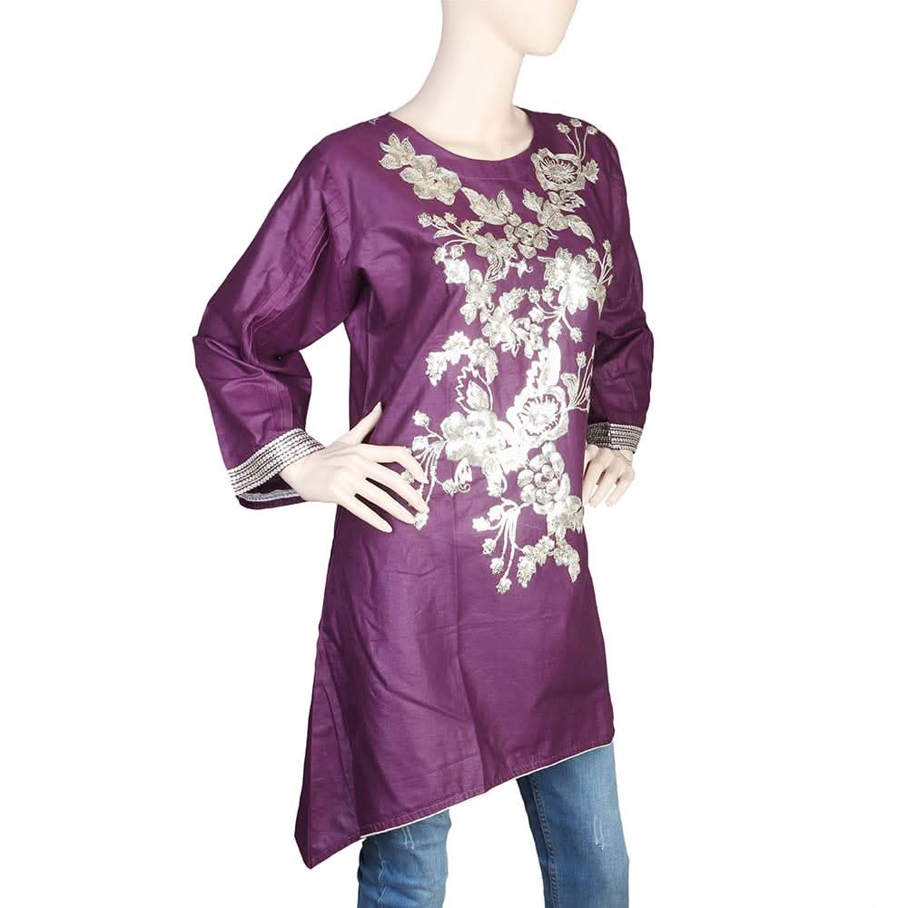 Women's Embroidered Kurti - Purple, Women, Ready Kurtis, Chase Value, Chase Value