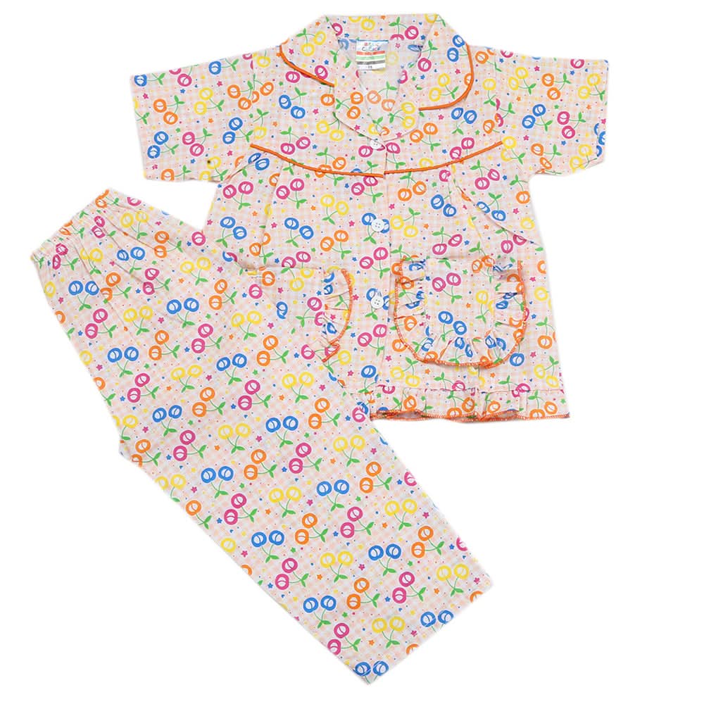 Girls Half Sleeves Sleeping Suits - Peach, Kids, Girls Sets And Suits, Chase Value, Chase Value