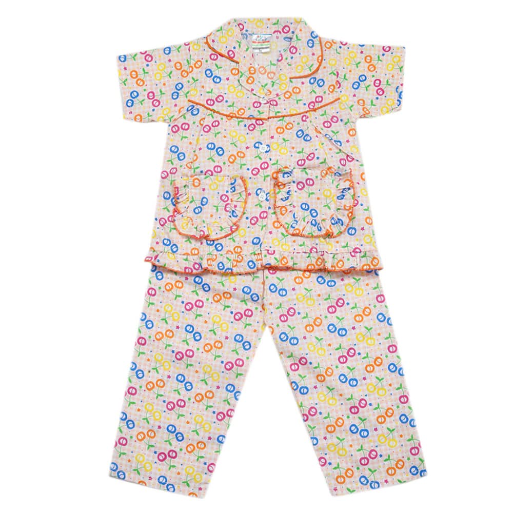 Girls Half Sleeves Sleeping Suits - Peach, Kids, Girls Sets And Suits, Chase Value, Chase Value