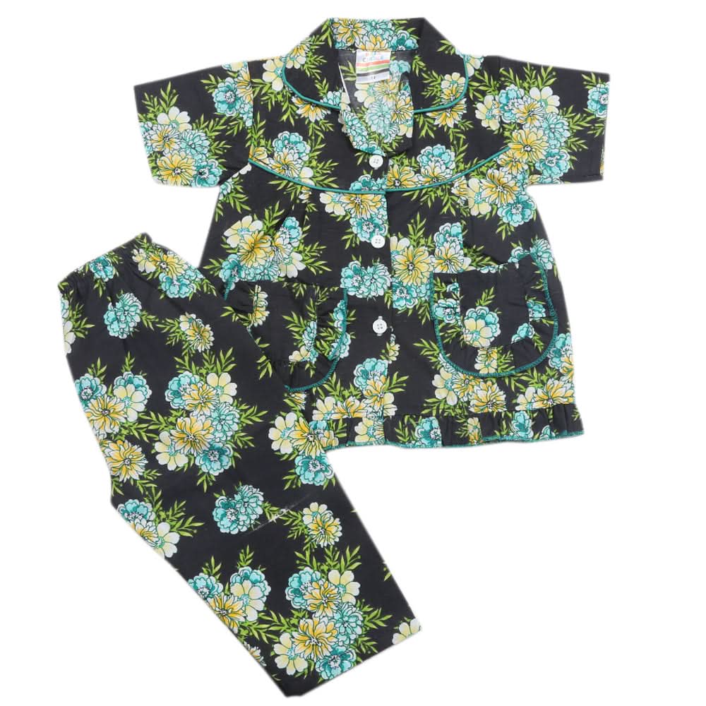 Girls Half Sleeves Sleeping Suits - Dark Green, Kids, Girls Sets And Suits, Chase Value, Chase Value
