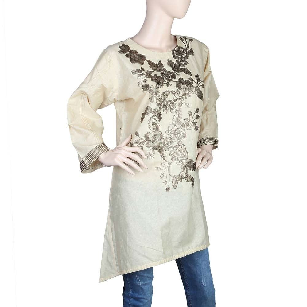 Women's Embroidered Kurti - Fawn, Women, Ready Kurtis, Chase Value, Chase Value