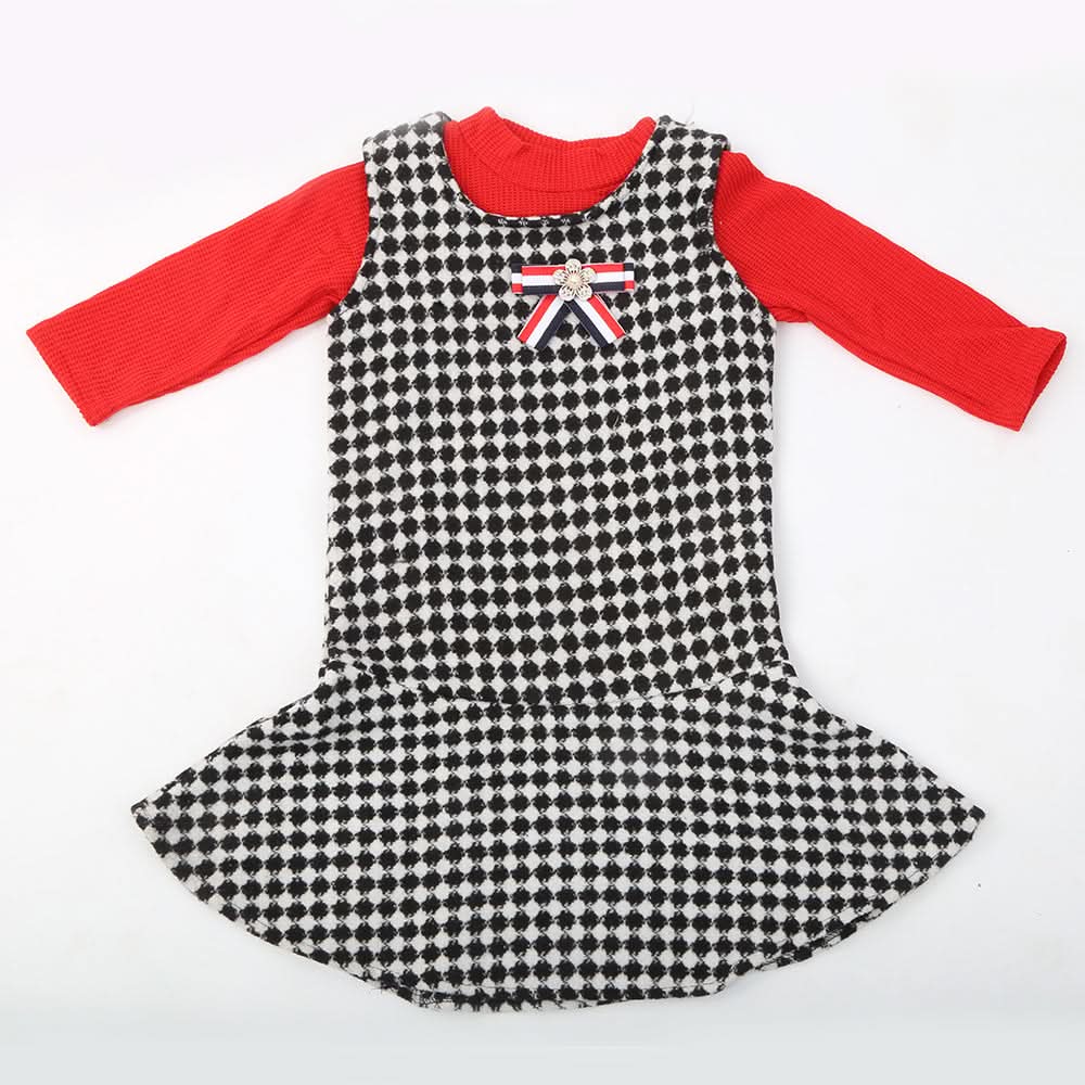 Girls Full Sleeves Frock - Red, Kids, Girls Frocks, Chase Value, Chase Value