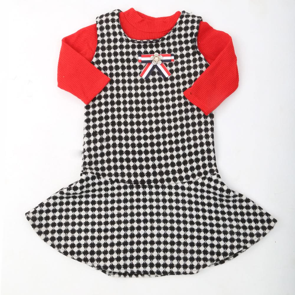 Girls Full Sleeves Frock - Red, Kids, Girls Frocks, Chase Value, Chase Value