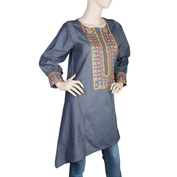 Women's Embroidered Kurti - Steel Grey, Women, Ready Kurtis, Chase Value, Chase Value