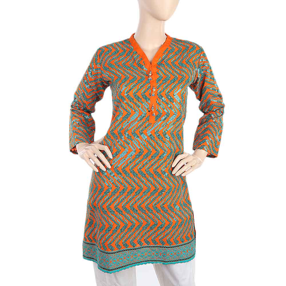 Women's Fancy Chicken Kurti - Orange, Women, Ready Kurtis, Chase Value, Chase Value