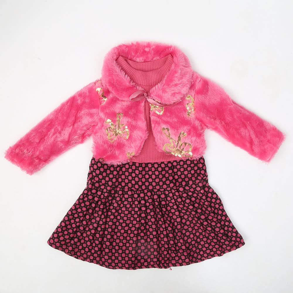 Girls Full Sleeves Frock - Dark Pink, Kids, Girls Frocks, Chase Value, Chase Value
