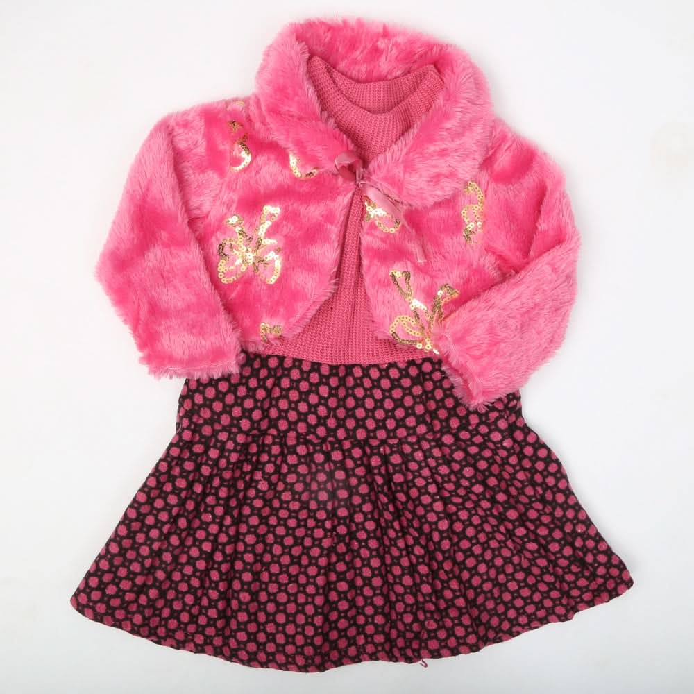 Girls Full Sleeves Frock - Dark Pink, Kids, Girls Frocks, Chase Value, Chase Value
