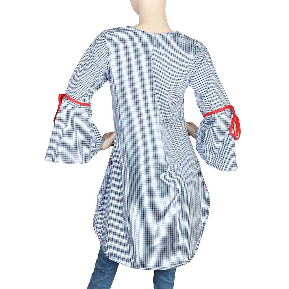 Women's Embroidered Checkered Kurti - Blue, Women, Ready Kurtis, Chase Value, Chase Value
