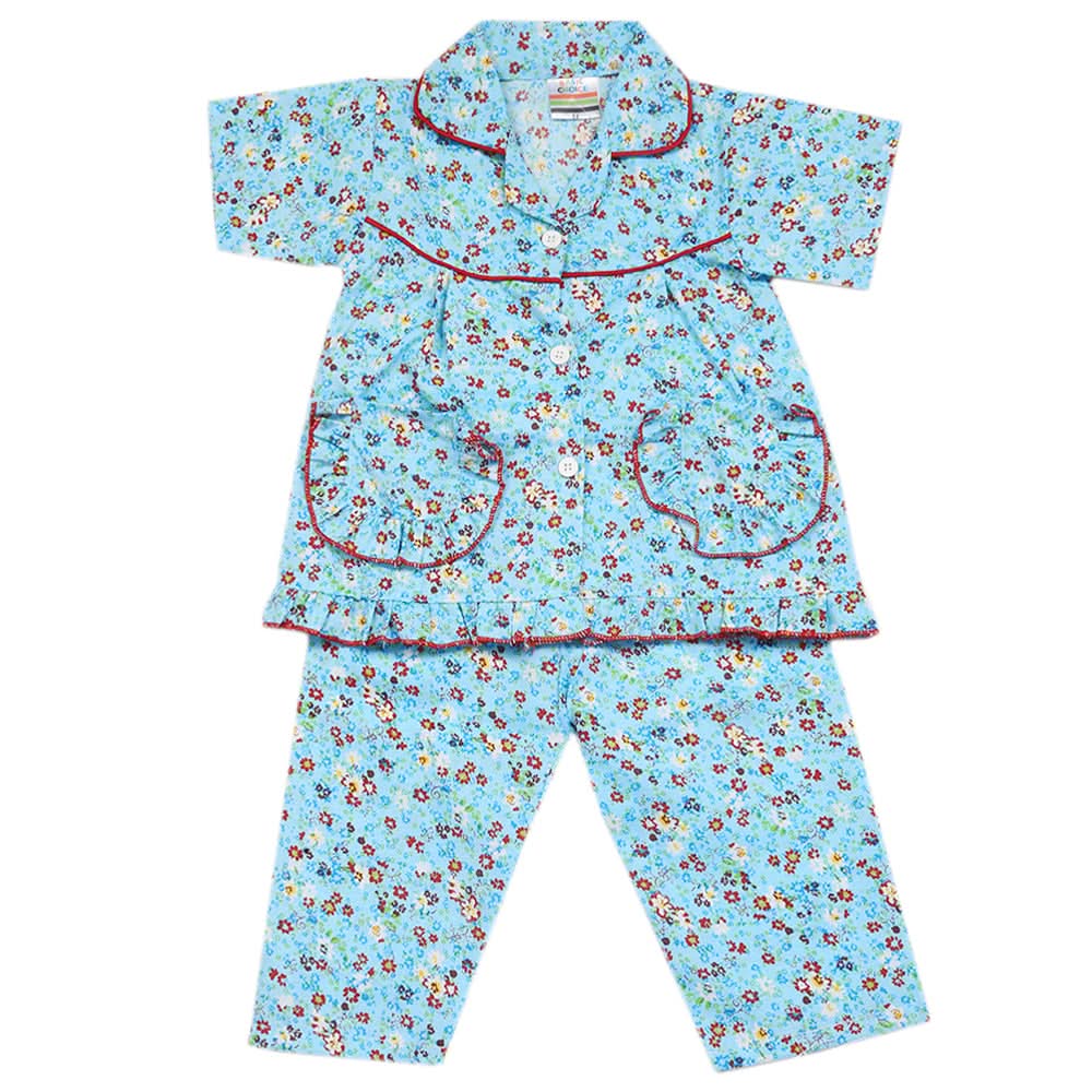 Girls Half Sleeves Sleeping Suits - Sea Blue, Kids, Girls Sets And Suits, Chase Value, Chase Value