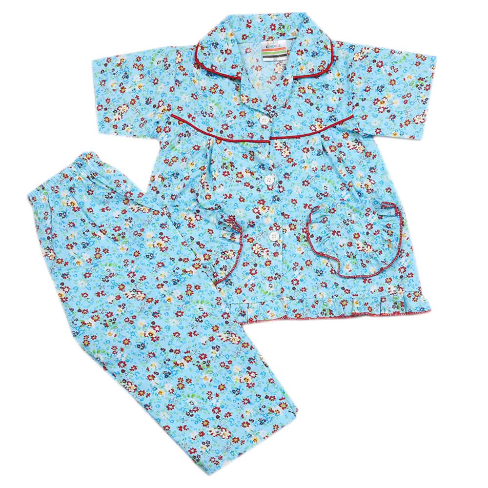 Girls Half Sleeves Sleeping Suits - Sea Blue, Kids, Girls Sets And Suits, Chase Value, Chase Value