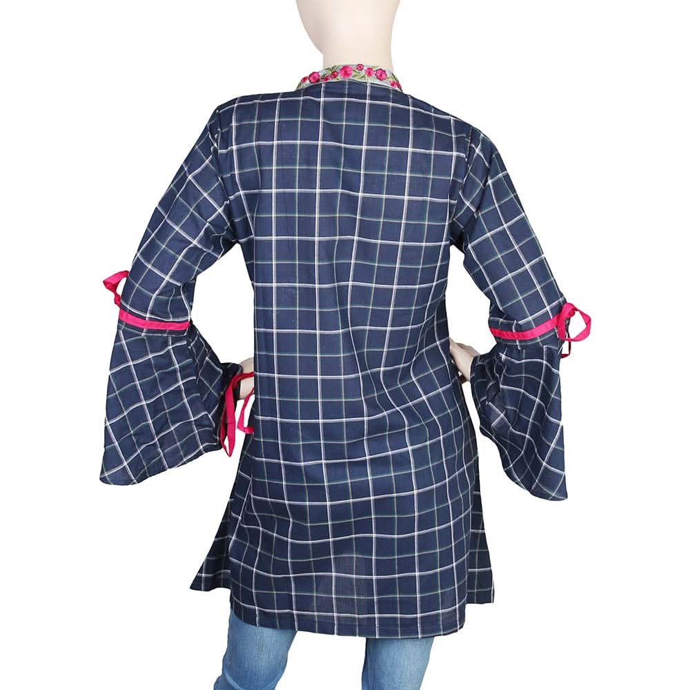 Women's Embroidered Check Kurti - Navy Blue, Women, Ready Kurtis, Chase Value, Chase Value