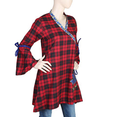 Women's Embroidered Check Kurti - Red, Women, Ready Kurtis, Chase Value, Chase Value