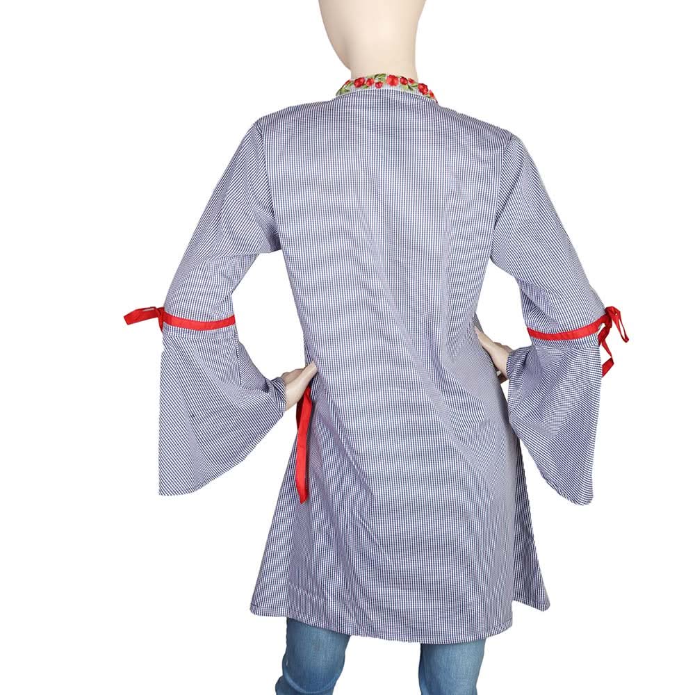 Women's Embroidered Check Kurti - Blue, Women, Ready Kurtis, Chase Value, Chase Value