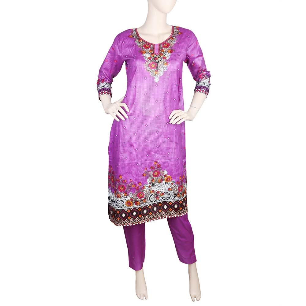 Women's Printed 2 Pcs Stitched Suit - Purple, Women, Shalwar Suits, Chase Value, Chase Value