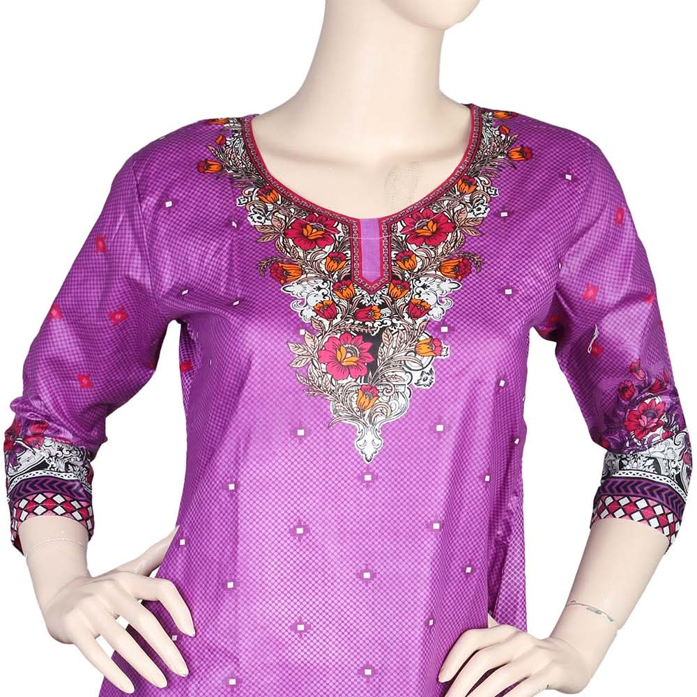 Women's Printed 2 Pcs Stitched Suit - Purple, Women, Shalwar Suits, Chase Value, Chase Value