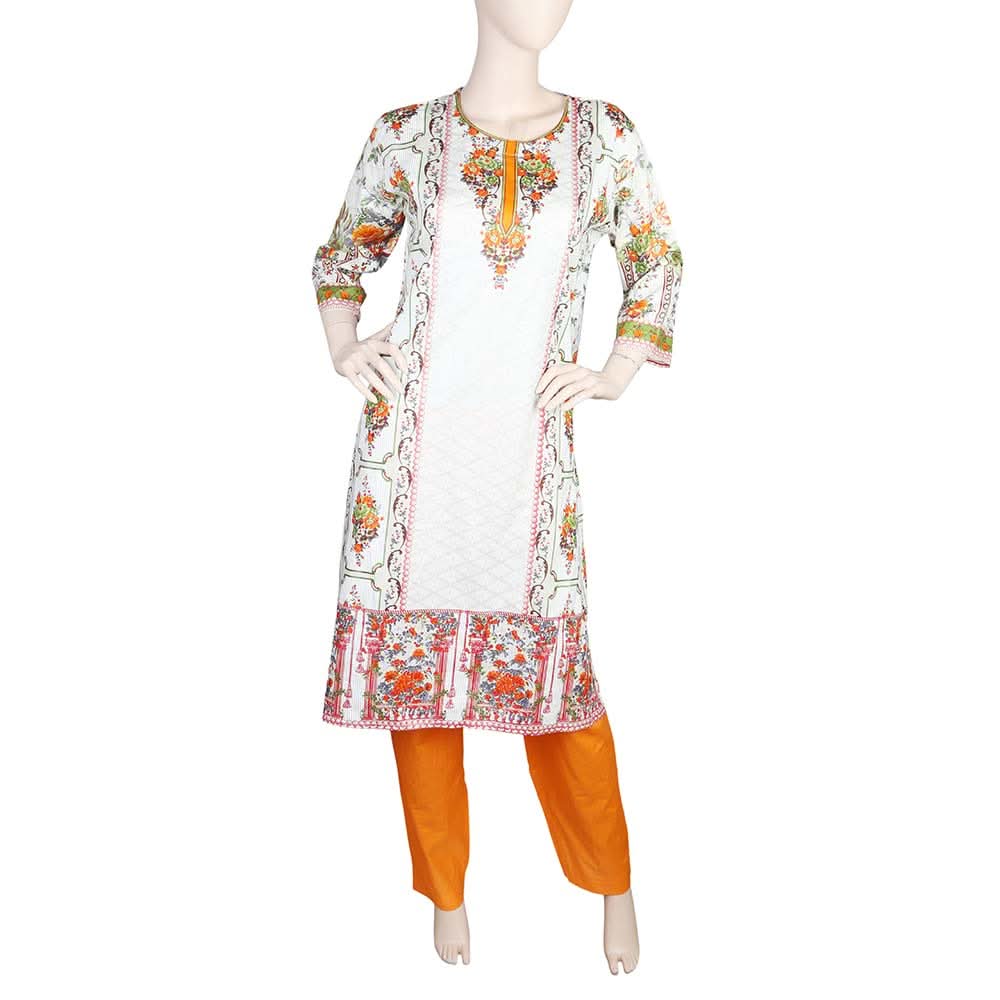 Women's Printed 2 Pcs Stitched Suit - Orange, Women, Shalwar Suits, Chase Value, Chase Value