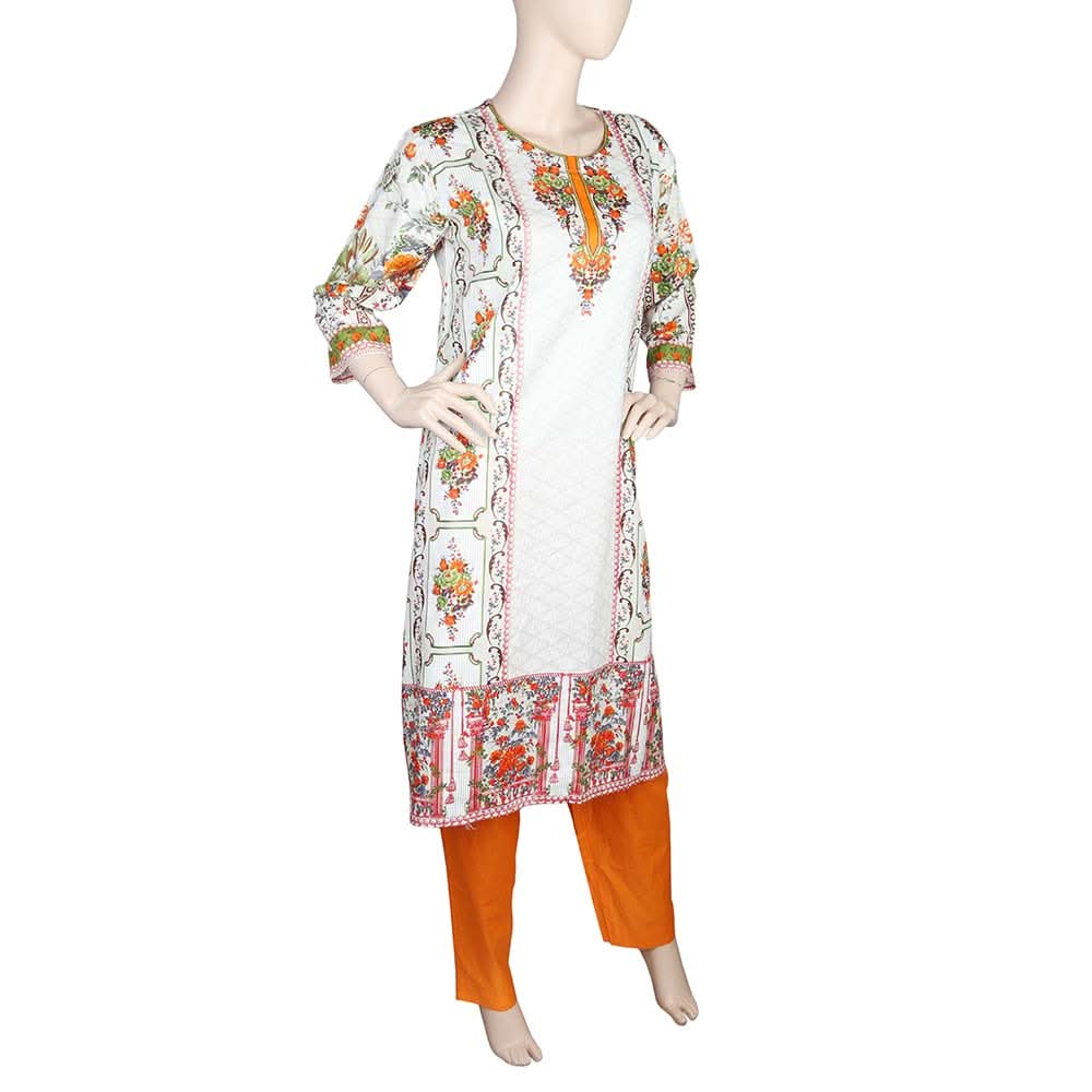 Women's Printed 2 Pcs Stitched Suit - Orange, Women, Shalwar Suits, Chase Value, Chase Value