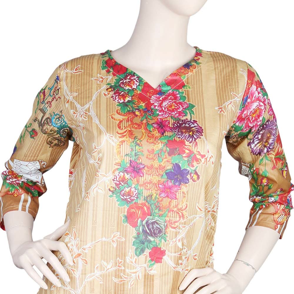 Women's Printed 2 Pcs Stitched Suit - Beige, Women, Shalwar Suits, Chase Value, Chase Value