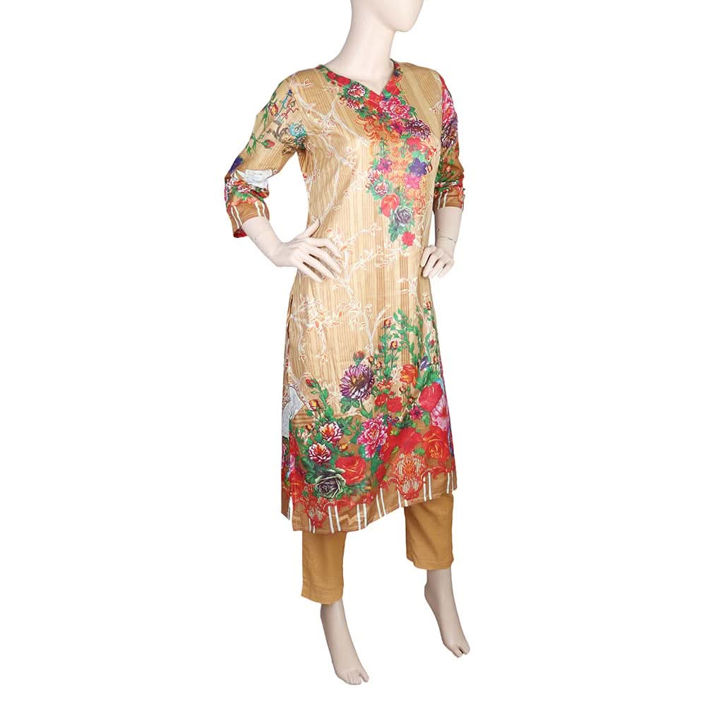 Women's Printed 2 Pcs Stitched Suit - Beige, Women, Shalwar Suits, Chase Value, Chase Value