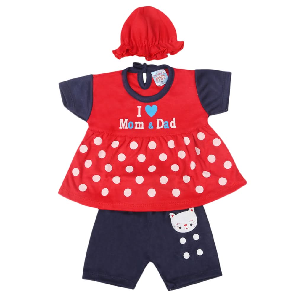 Newborn Girls Half Sleeves Suit - Red, Kids, Newborn Girls Sets And Suits, Chase Value, Chase Value