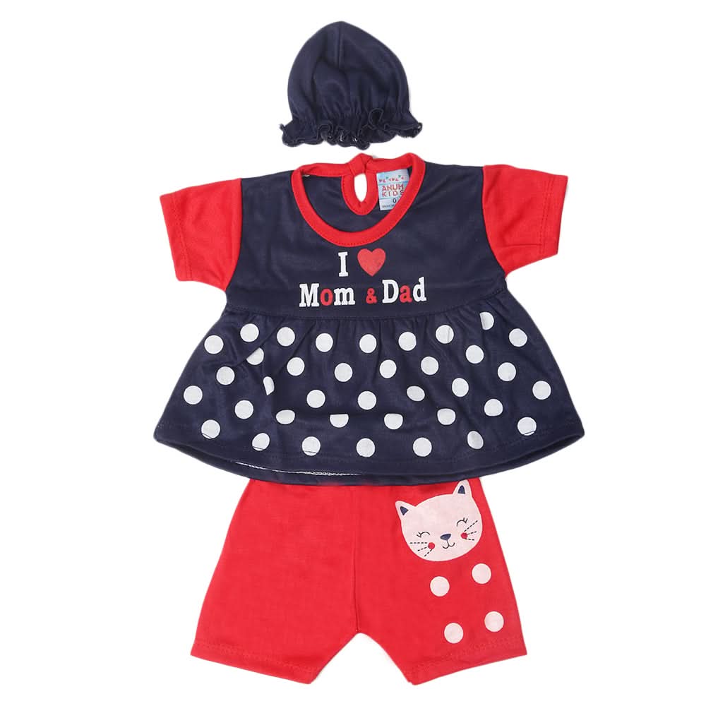 Newborn Girls Half Sleeves Suit - Navy Blue, Kids, Newborn Girls Sets And Suits, Chase Value, Chase Value