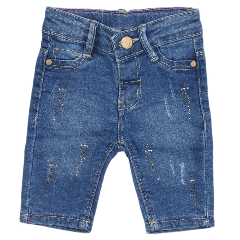 Newborns Girls Denim Pant - Mid Blue, Kids, Newborn Girls Shorts Skirts And Pants, Chase Value, Chase Value