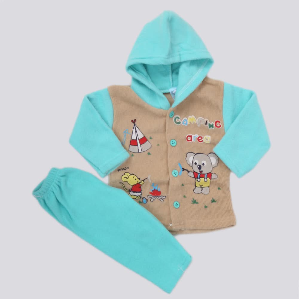 Newborn Boy Full Sleeves Polar Hoodie Suit - Cyan, Kids, NB Boys Sets And Suits, Chase Value, Chase Value