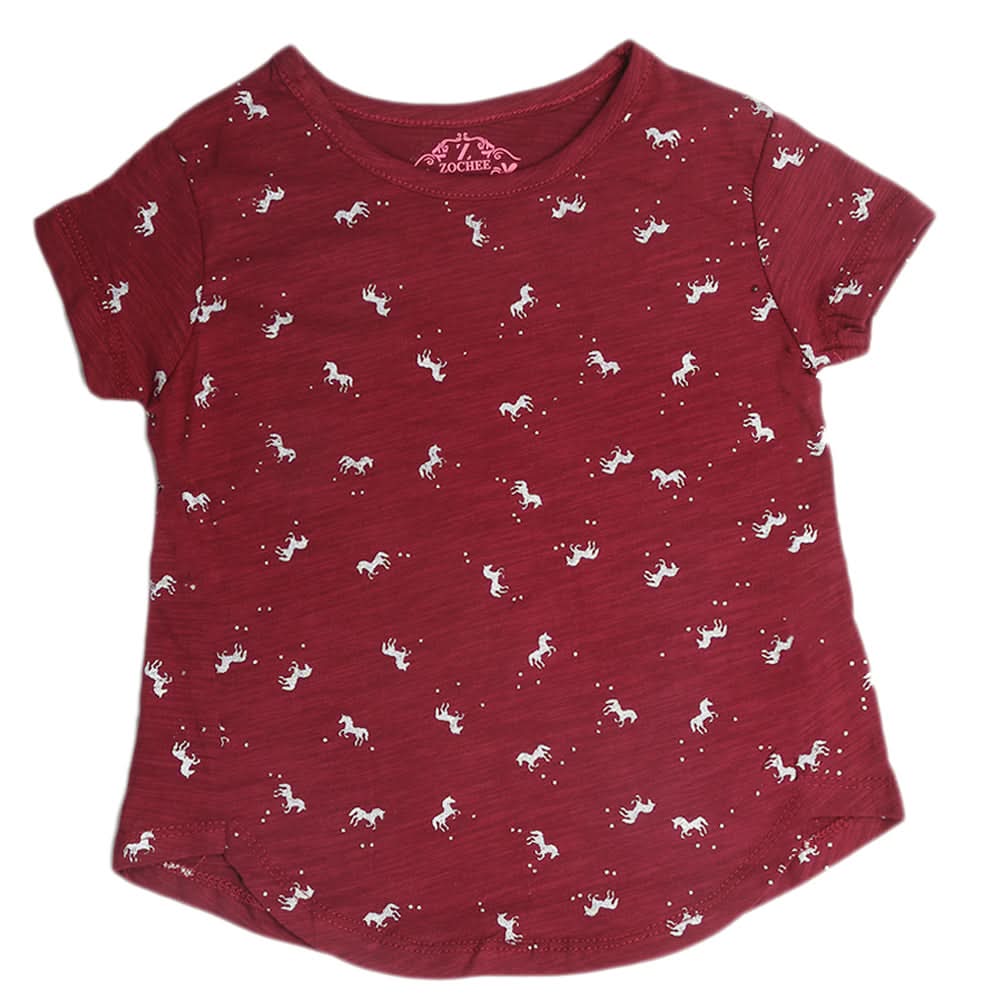 Girls Half Sleeves T-Shirts - Maroon, Kids, Girls T-Shirts, Chase Value, Chase Value