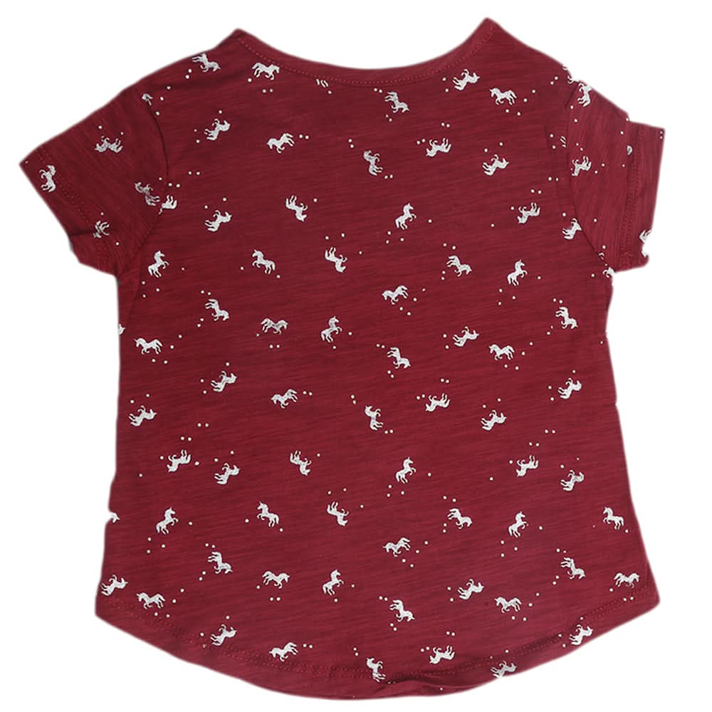 Girls Half Sleeves T-Shirts - Maroon, Kids, Girls T-Shirts, Chase Value, Chase Value