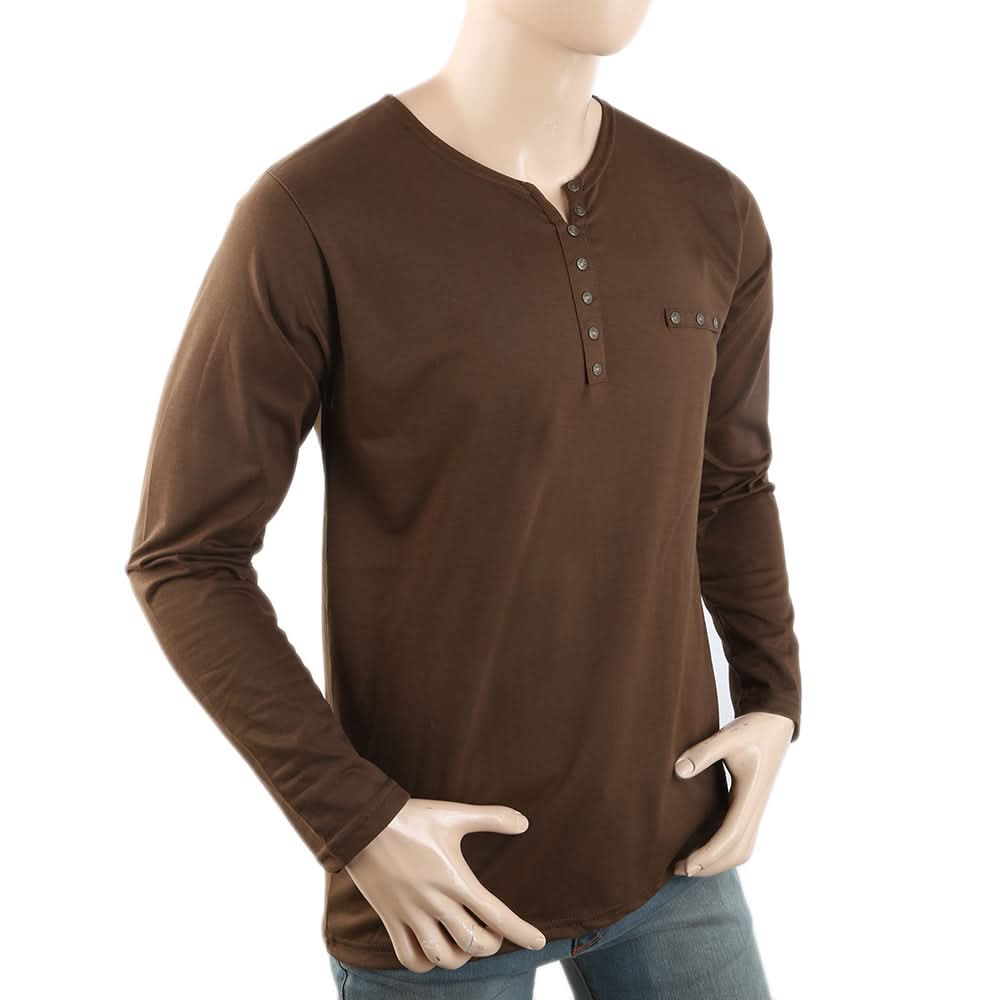 Men's Full Sleeves Y-Studs T-Shirt - Coffee, Men, T-Shirts And Polos, Chase Value, Chase Value