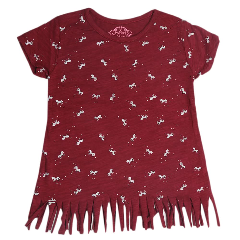 Girls Half Sleeves T-Shirts - Maroon, Kids, Girls T-Shirts, Chase Value, Chase Value