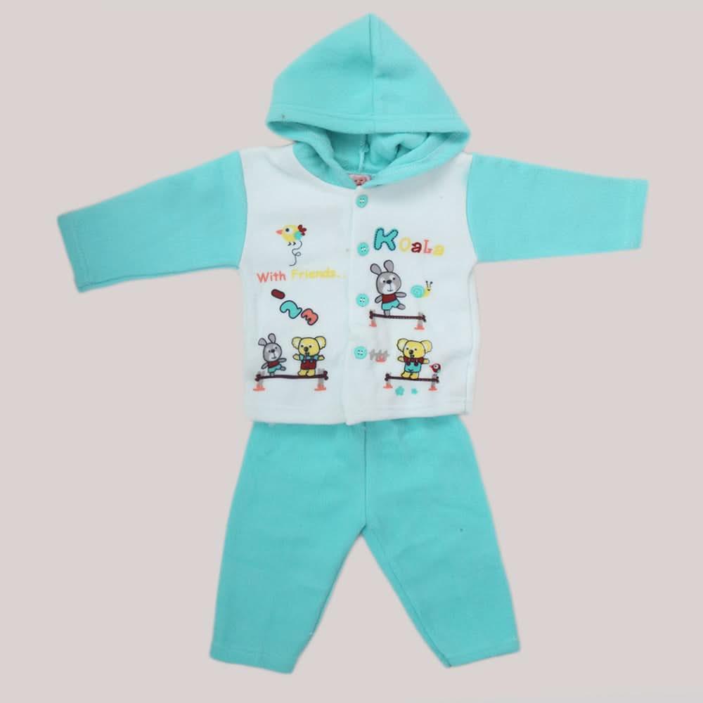 Newborn Boy Full Sleeves Polar Hooded Suit - Cyan, Kids, NB Boys Sets And Suits, Chase Value, Chase Value