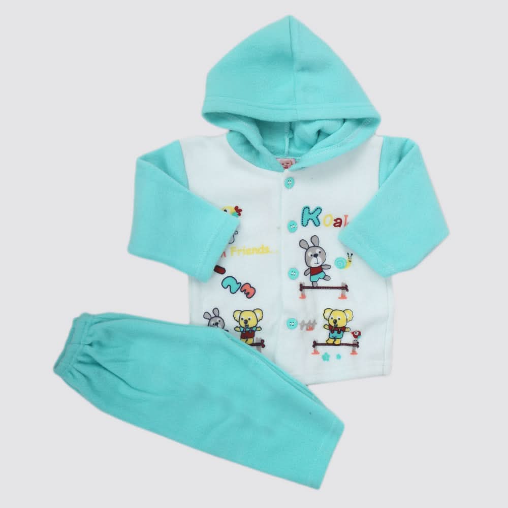Newborn Boy Full Sleeves Polar Hooded Suit - Cyan, Kids, NB Boys Sets And Suits, Chase Value, Chase Value