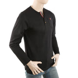 Men's Full Sleeves YD Placket T-Shirt - Black, Men, T-Shirts And Polos, Chase Value, Chase Value