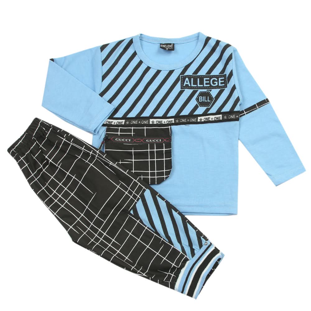 Boys 3Pcs Full Sleeves Suit - Blue, Boys Sets & Suits, Chase Value, Chase Value
